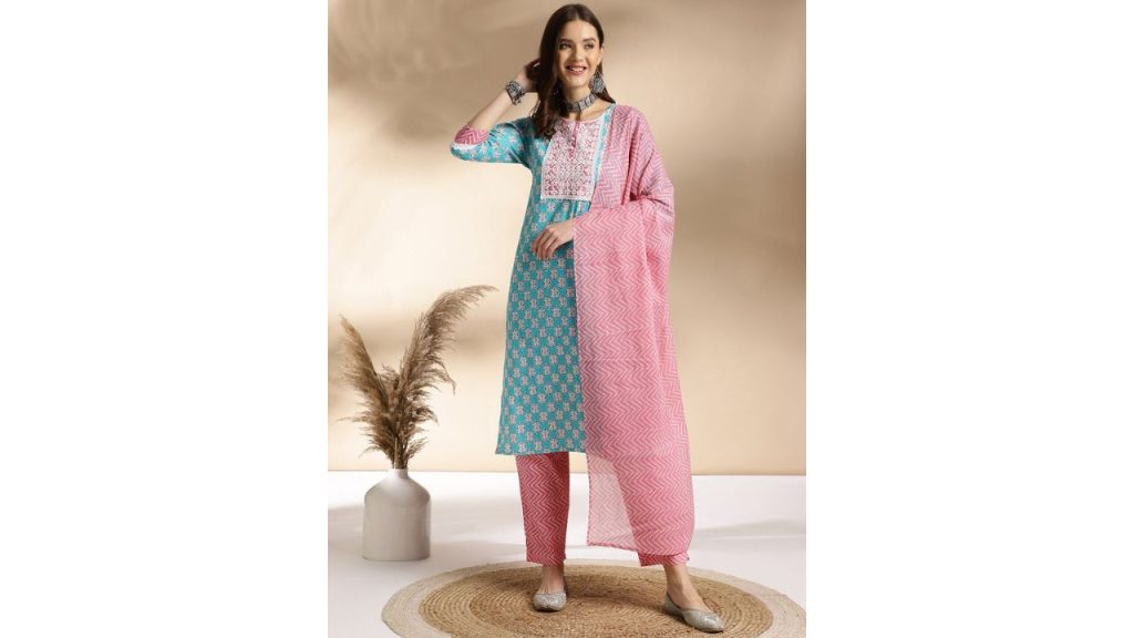 A Touch of Tradition: Anouk Blue Ethnic Motif Kurta Set