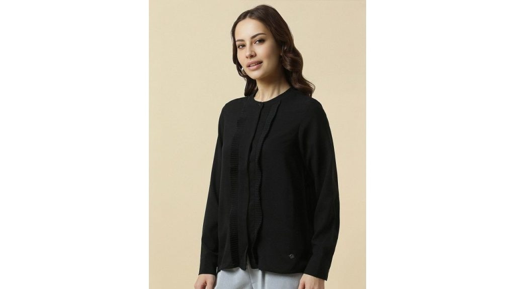 Allen Solly Woman Band Collar Solid Formal Shirt