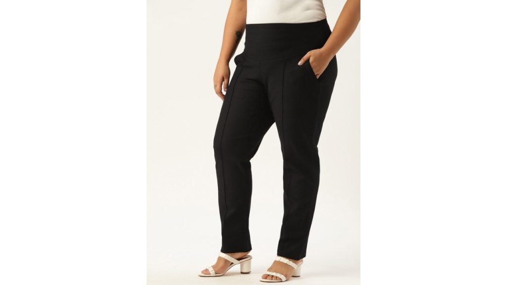 Amydus Women Plus Size Black Regular Fit Solid Regular Trousers