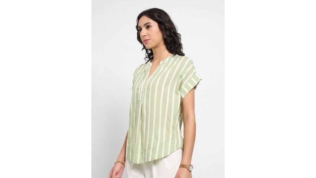 Annabelle by Pantaloons Mandarin Collar Extended Sleeves Boxy Top