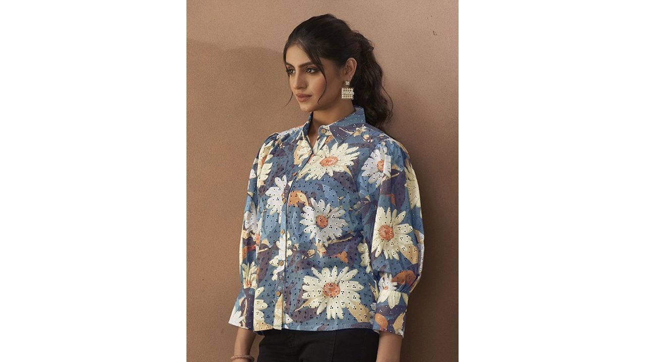 Anouk Floral Embroidered Puff Sleeve Top