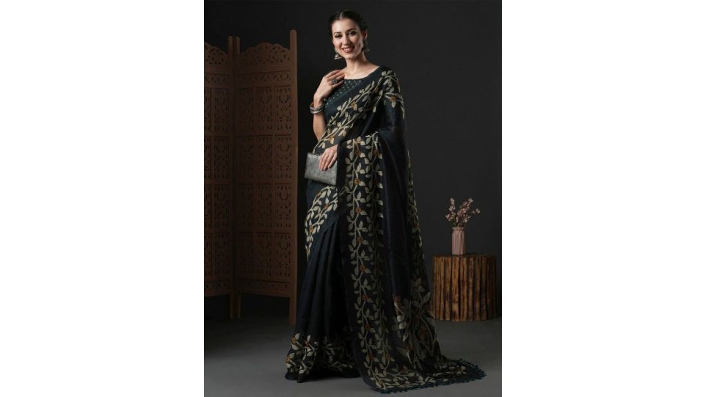 Anouk Floral Printed Block Print Saree