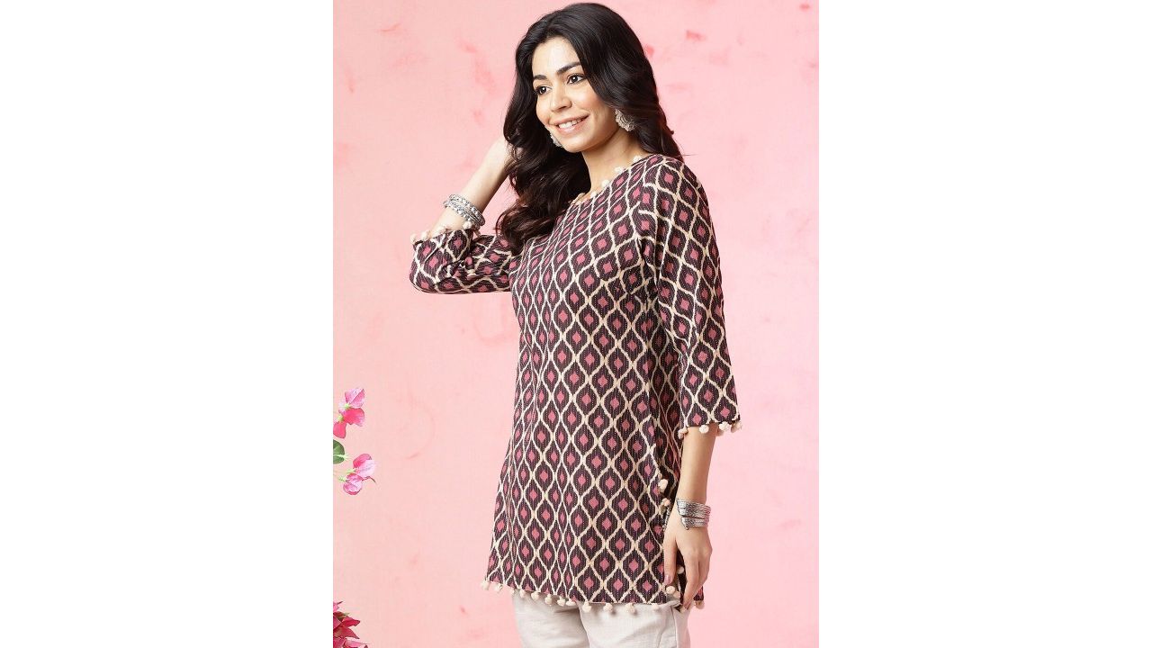 Anouk Purple Geometric Ikat Printed Cotton Kurti