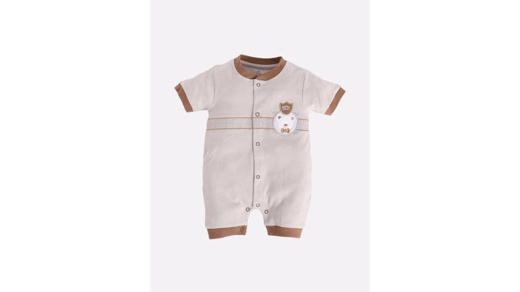 BABY GO Infant Boys Grey & Brown Embroidered Pure Cotton Rompers