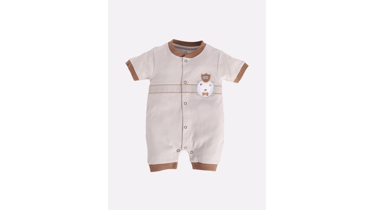 BABY GO Infant Boys Grey & Brown Embroidered Pure Cotton Rompers