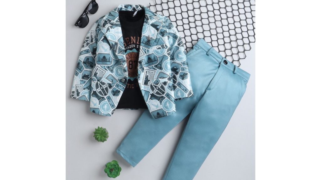 BAESDBoys Notched Lapel Collar Single-Breasted Blazer with Trouser & T-Shirt 3-piece Suit