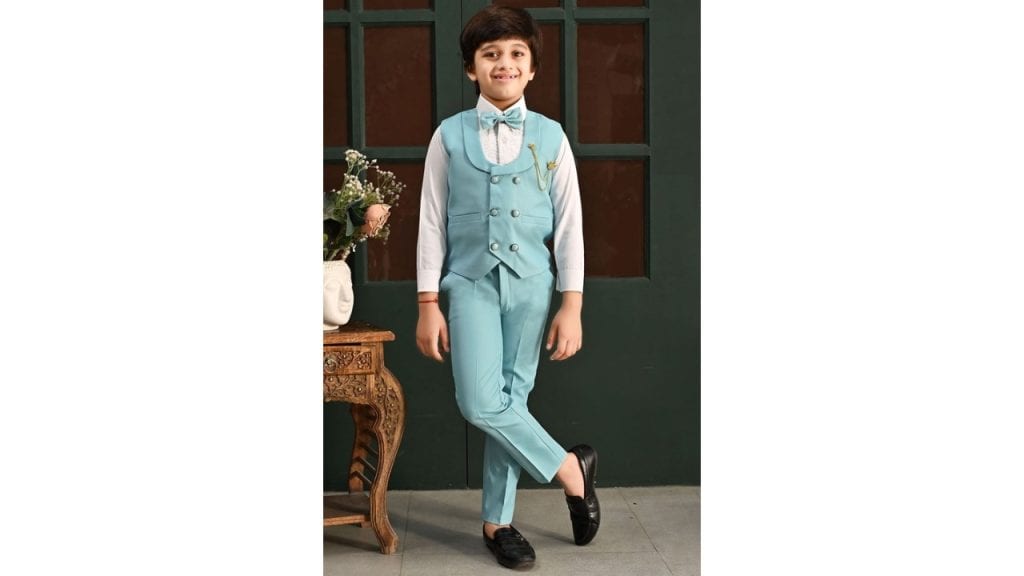 BT DEZINESBoys Solid Double-Breasted Three-Piece Suit