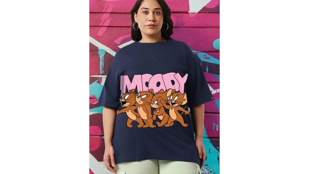Bewakoof Plus Jerry Printed Drop-Shoulder Sleeves Oversized Cotton T-shirt