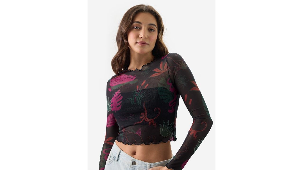 Black Floral Printed Crop Top: Feminine Meets Edgy