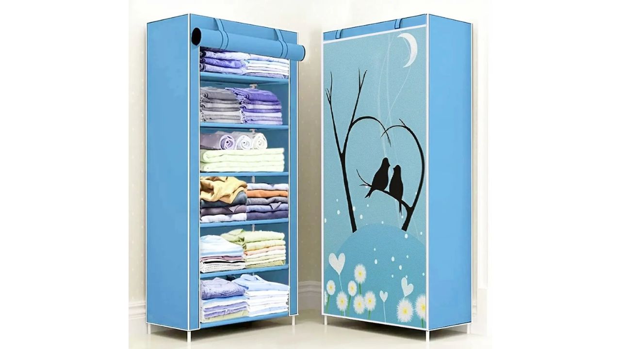 CMerchants Love Bird Print Wardrobe 6 Layer PP Collapsible Wardrobe
