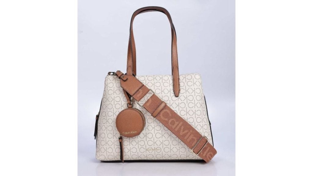 Calvin Klein Printed Structured Shoulder Bag (Beige, Two Handles)