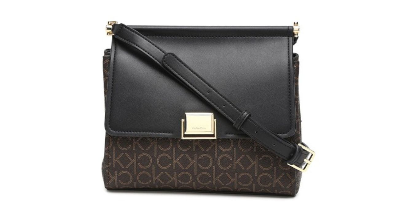 Calvin Klein Women Brand Logo Printed Structured Shoulder Bag (Brown, Button Closure)