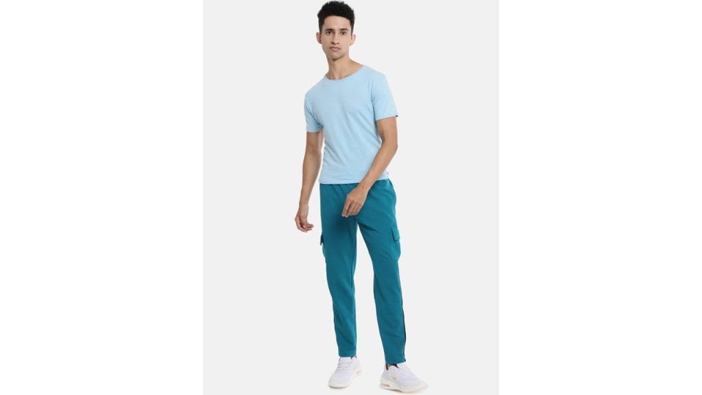 Campus Sutra Men Teal Blue Solid Cotton Regular Fit Sports Track Pant