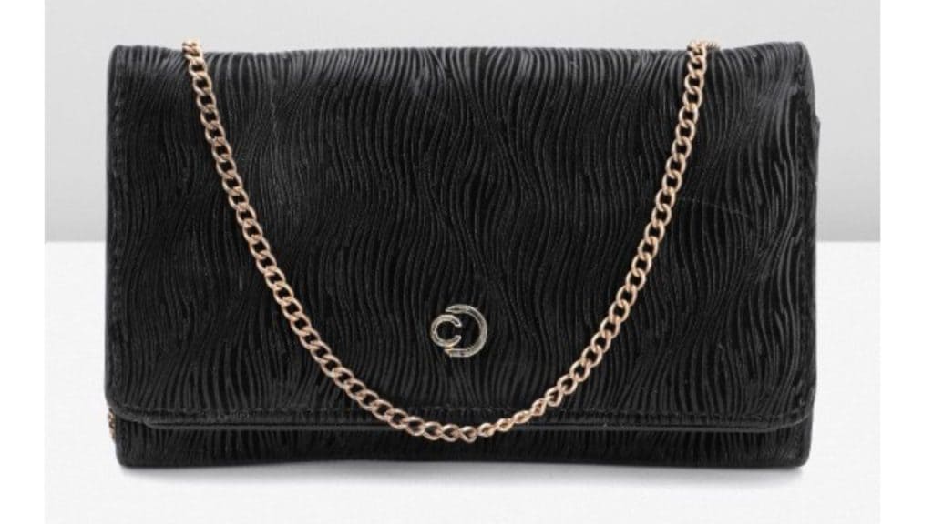Caprese Shimmer Textured Envelope Clutch (Black)