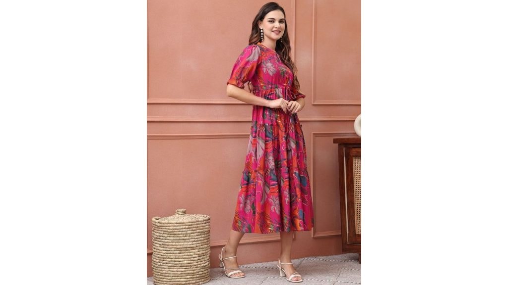 Claura Women Floral Printed Fit & Flare Midi Dress