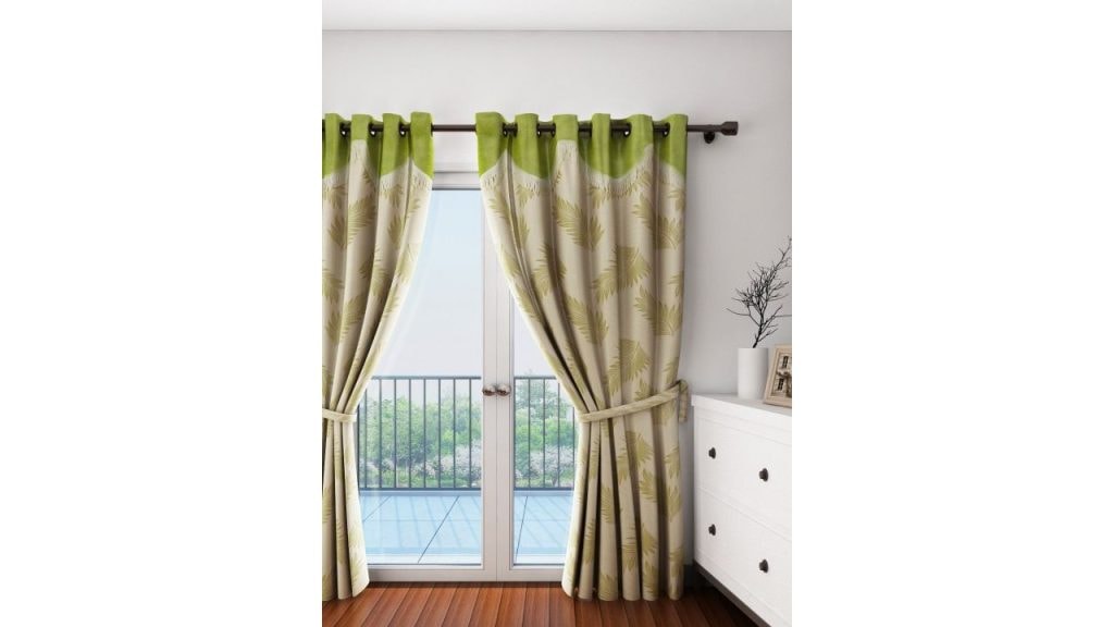 Cortina Beige & Green Single Fancy Valance Leaf Printed Door Curtain