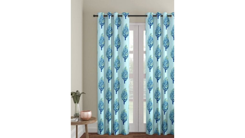 Cortina Blue Single Floral Printed Door Curtain