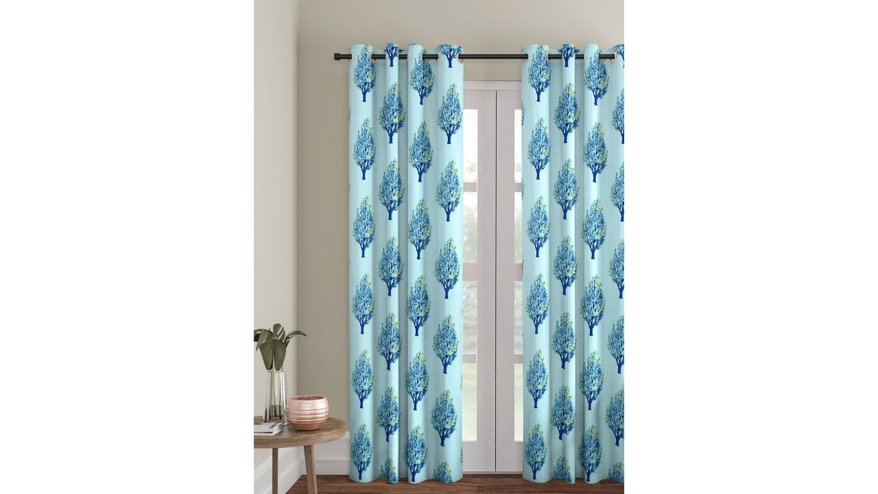 Cortina Blue Single Floral Printed Door Curtain