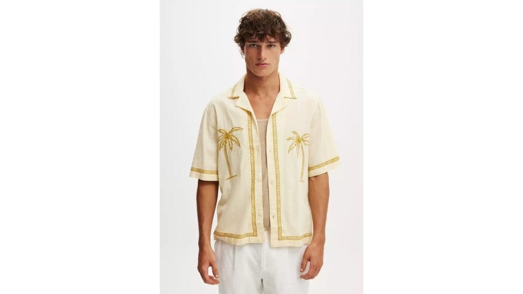 Cotton On Cabana Short Sleeve Shirt (Yellow Palm Emb)