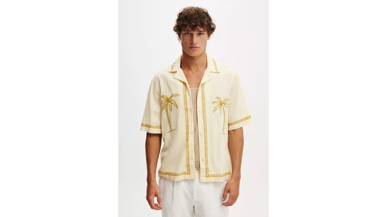 Cotton On Cabana Short Sleeve Shirt (Yellow Palm Emb)