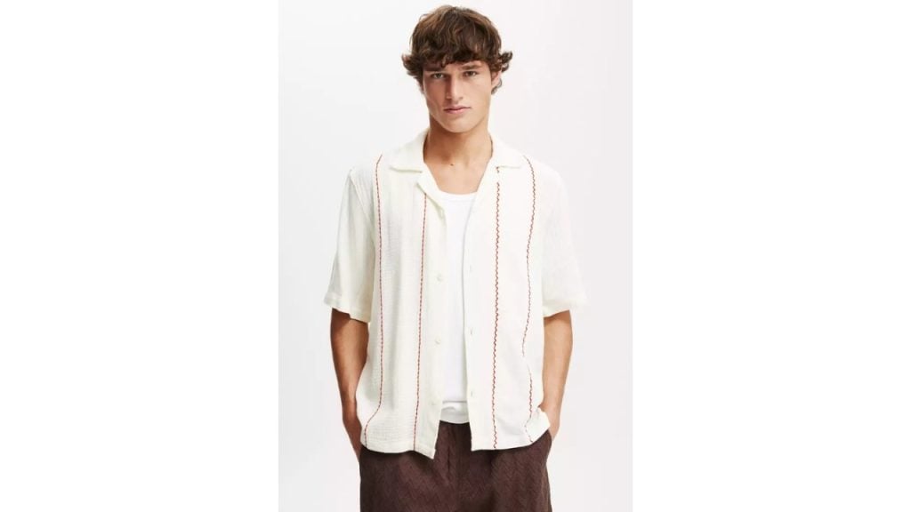 Cotton On Cabana Short Sleeves Shirt (Red Dobby Stitch)