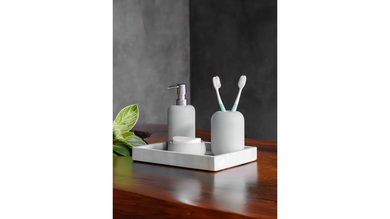 Curiocasa Grey 4 piece Solid Marble Bath Accessories Set