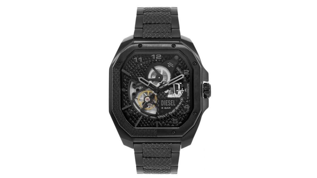 DIESEL Men Black Flayed Automatic Analogue Watch DZ7472