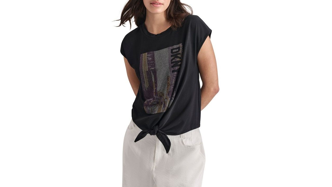 DKNY Women Embellished Round Neck Short Sleeves T-Shirt