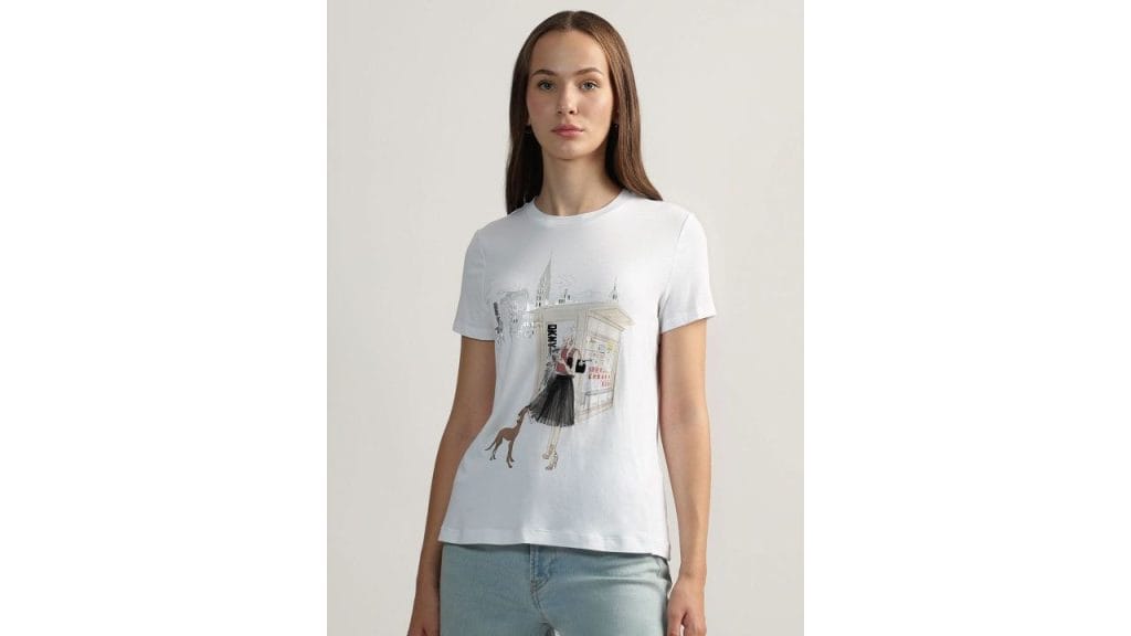 DKNY Women Graphic Printed Round Neck Cotton T-shirt