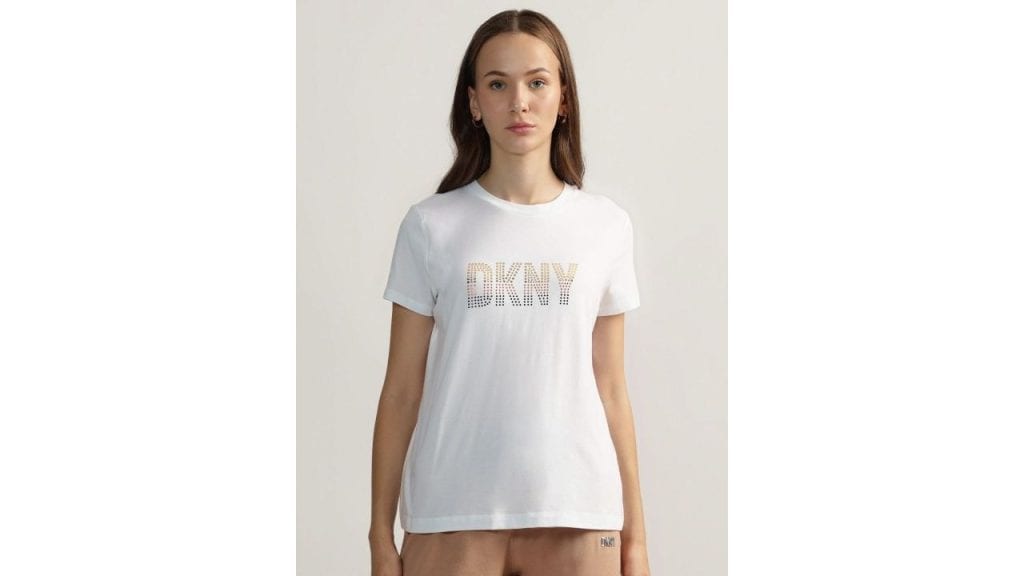 DKNY Women Solid Round Neck Cotton T-shirt