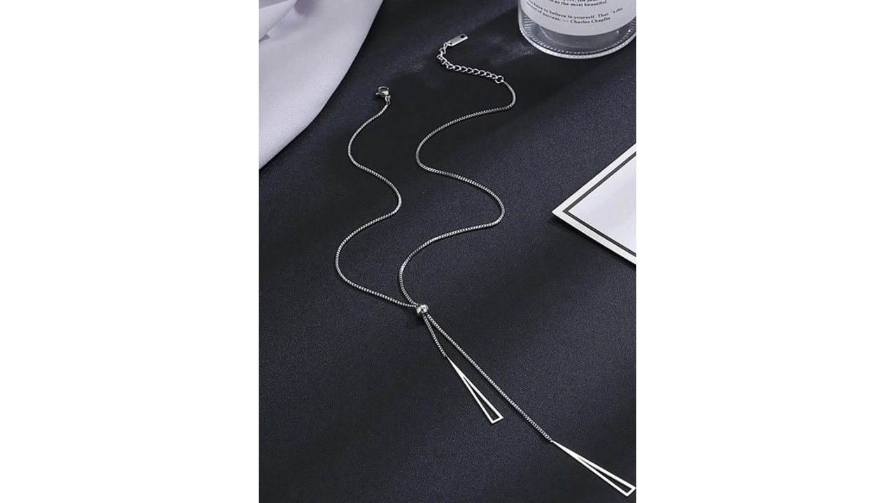 Designs & YouSilver-Plated Stainless Steel Geometric Tassel Pull-out Pendant With Chain