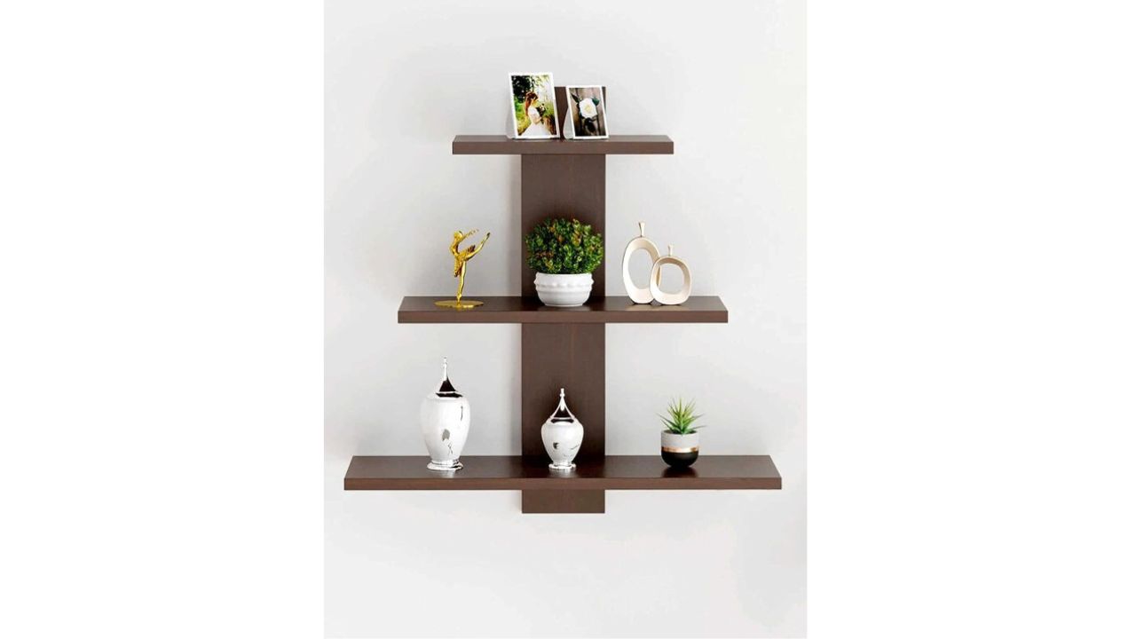 Devansh Brown Wooden 3-Tier Wall Shelf