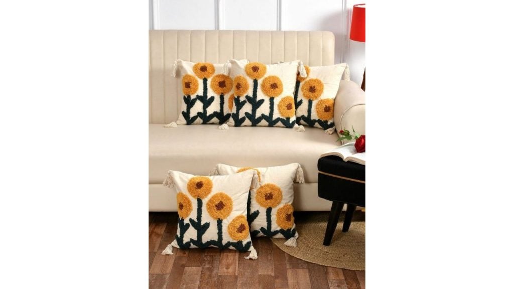 Dolce Casa Tan & Cream Floral Cushion Covers (Set of 5)