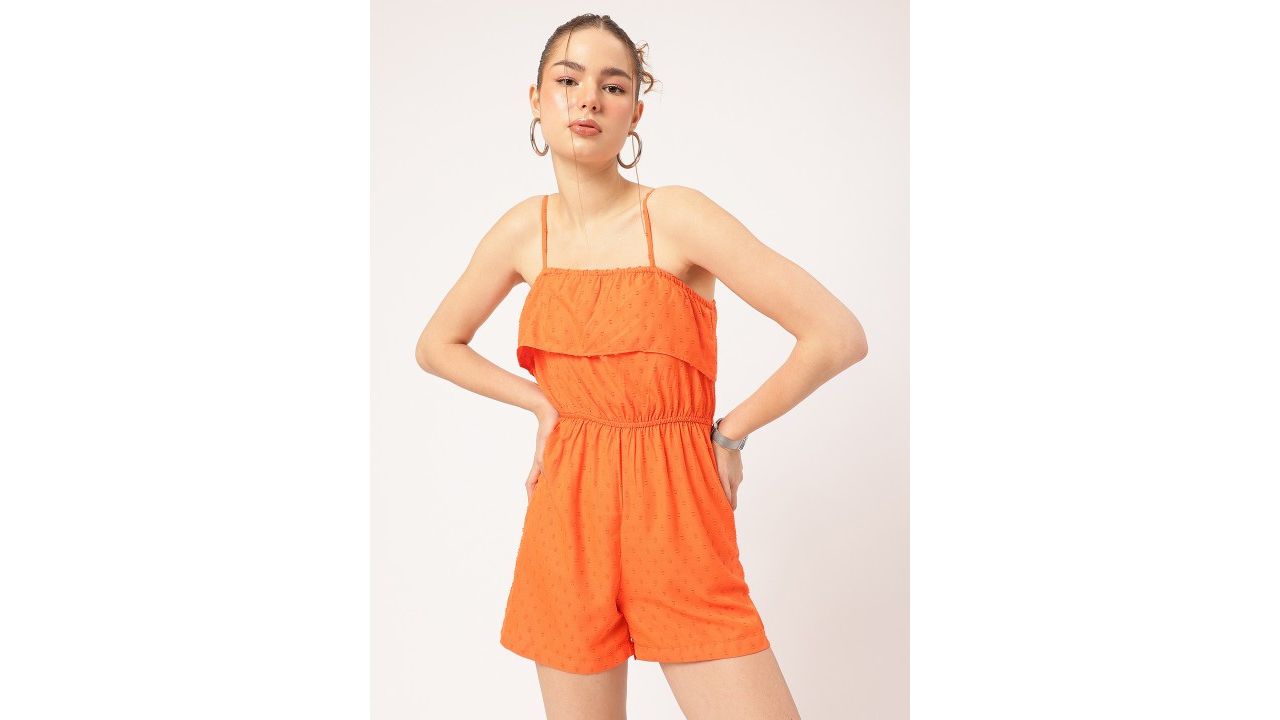DressBerry Cinched Waist Ruffle Detail Strappy Playsuit