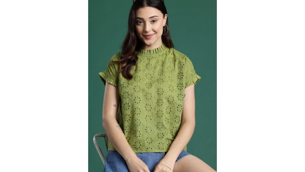 DressBerry Pure Cotton Extended Sleeves Schiffli Top