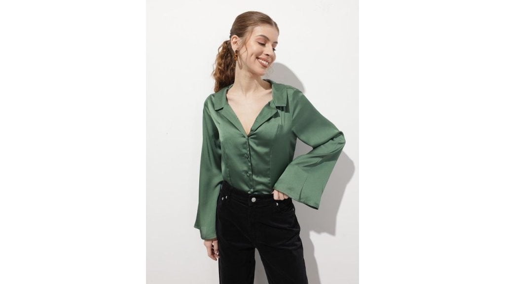 DressBerry Satin Lapel Collar Drama Shirt