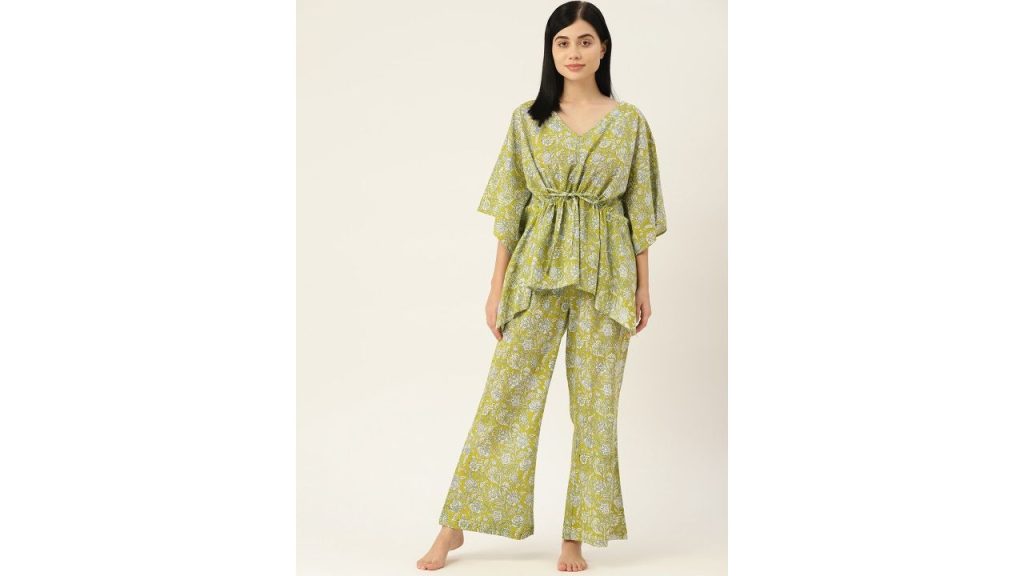 ETC Women Green Printed Night Suit