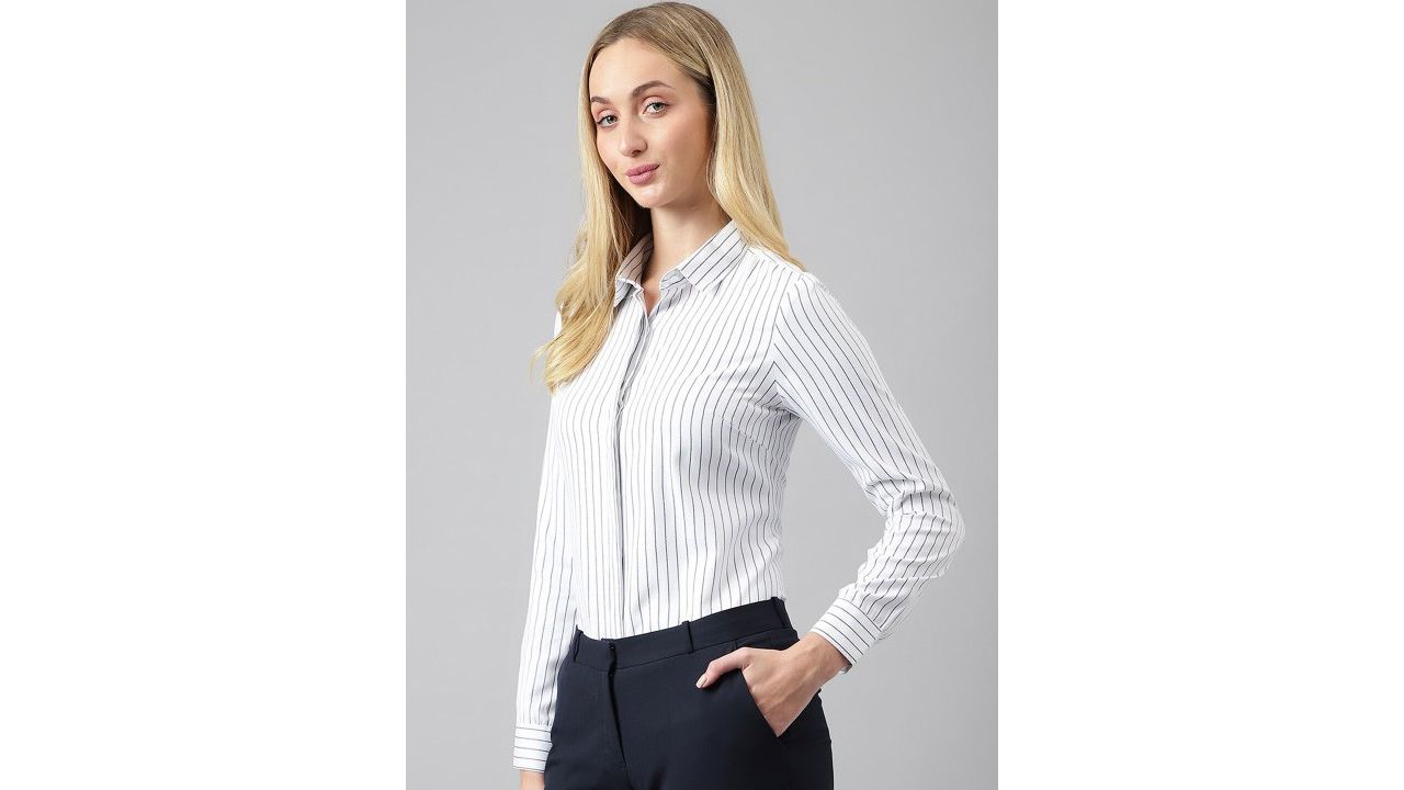 English Navy Striped Twill Formal Shirt