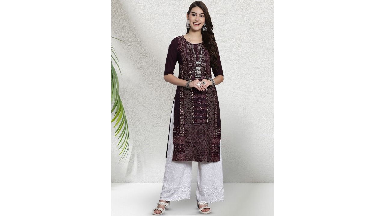 Ethnic Motif Printed Crepe Kurtas (Set of 2)