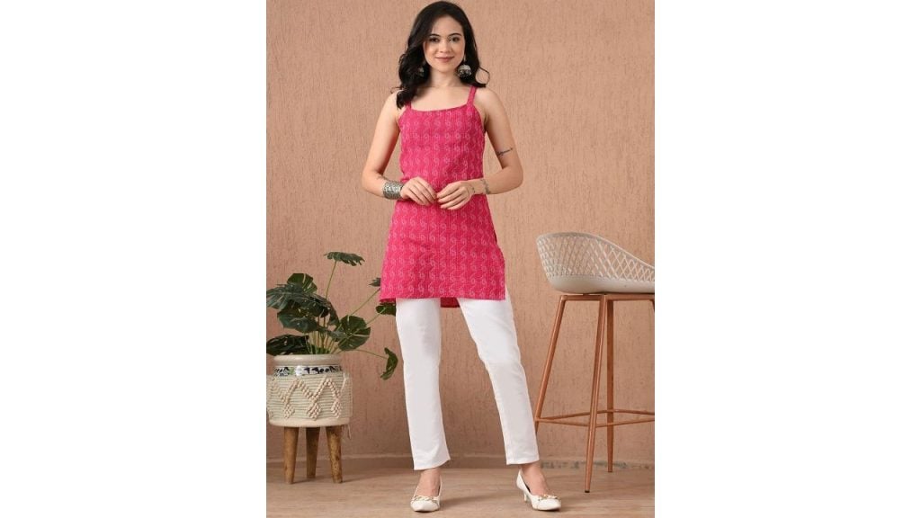 Ethnic Motif Square Neck Kurti in Pure Cotton