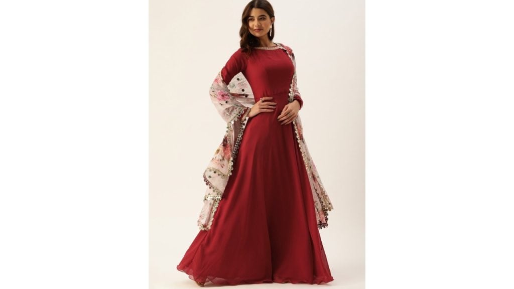 EthnovogReady To Wear Maroon N Multicolored Floor Length Anarkali Suit