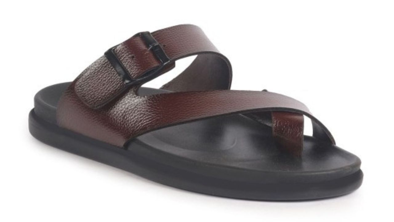 FAUSTO Men PU Comfort Brown Toe Ring Kolhapuri Sandals