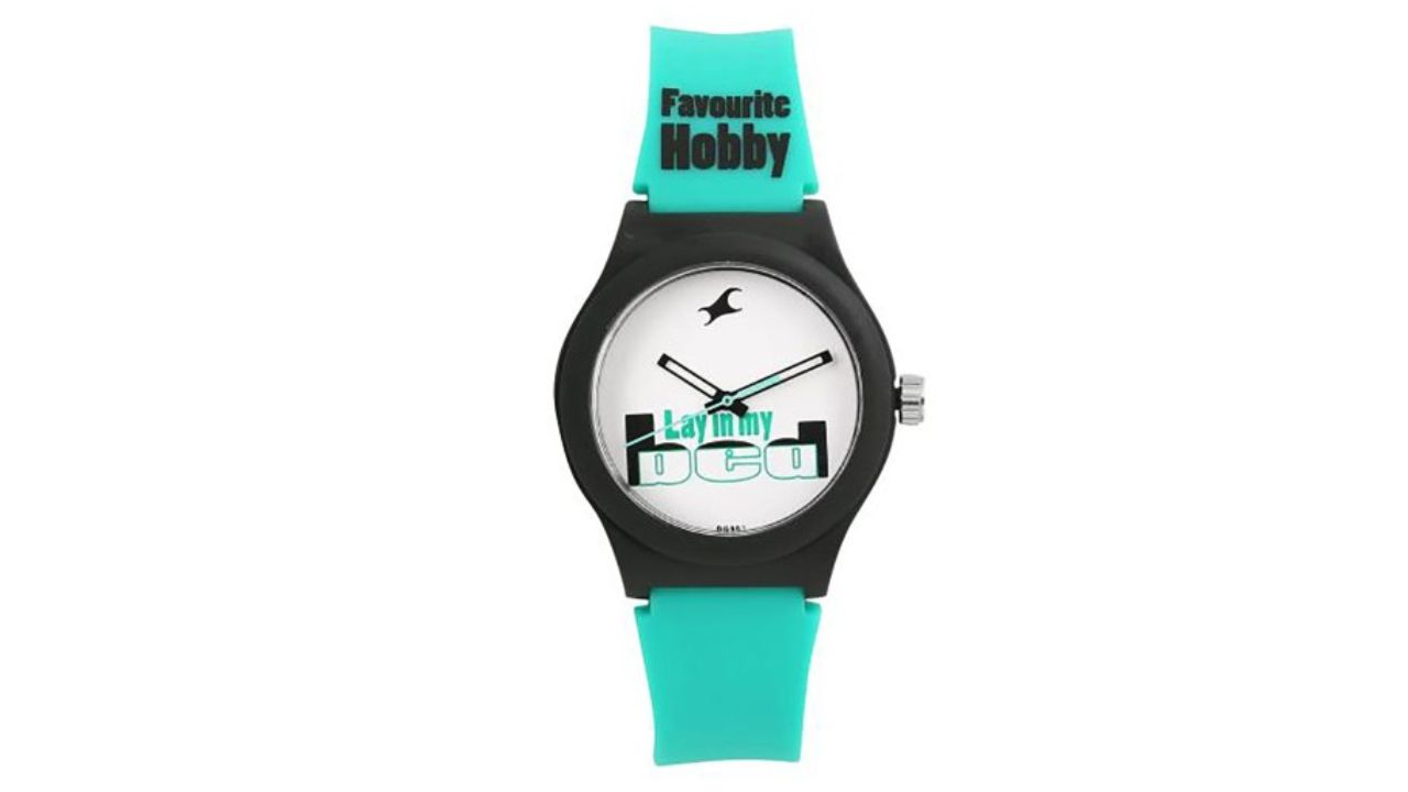 Fastrack Unisex White Printed Dial & Sea Green Straps Tees Lazy Analogue Watch 38037PP11