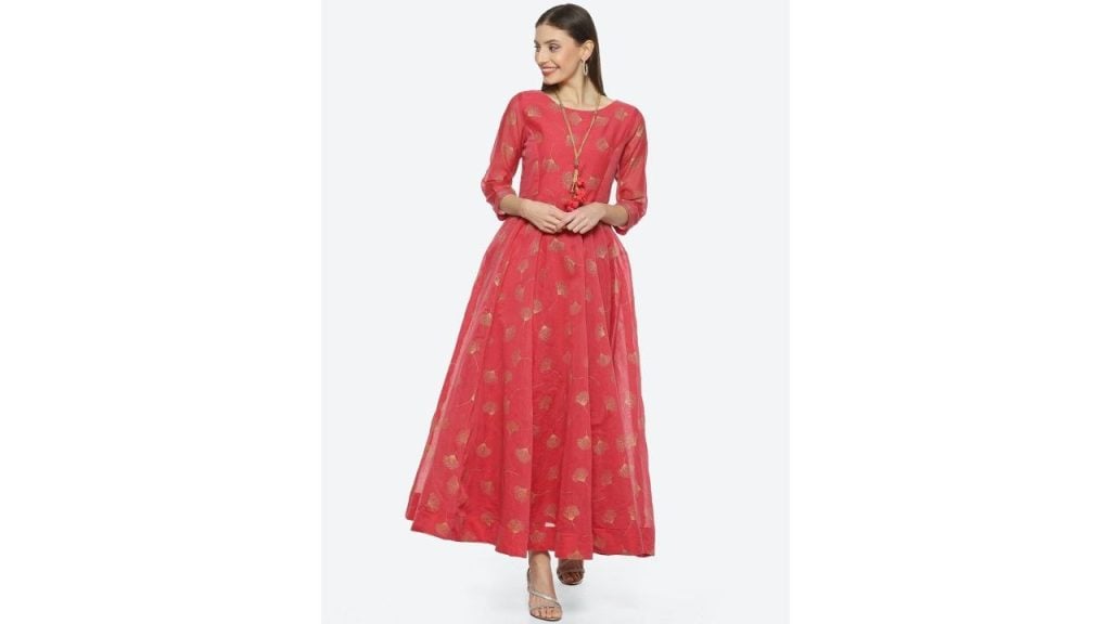 Floral Printed Maxi Ethnic Dress: Romantic and Refined