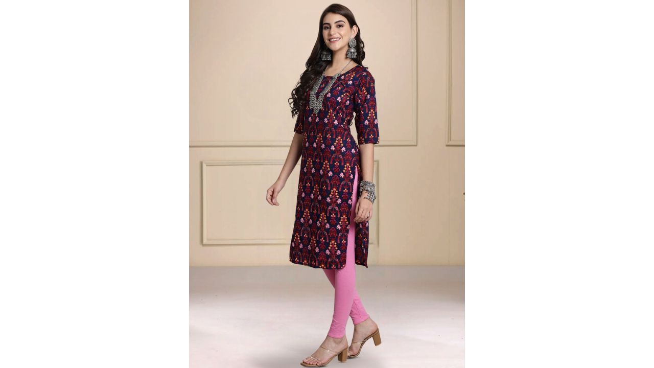 Floral Printed Round-Neck Straight Kurtas (Set of 2)