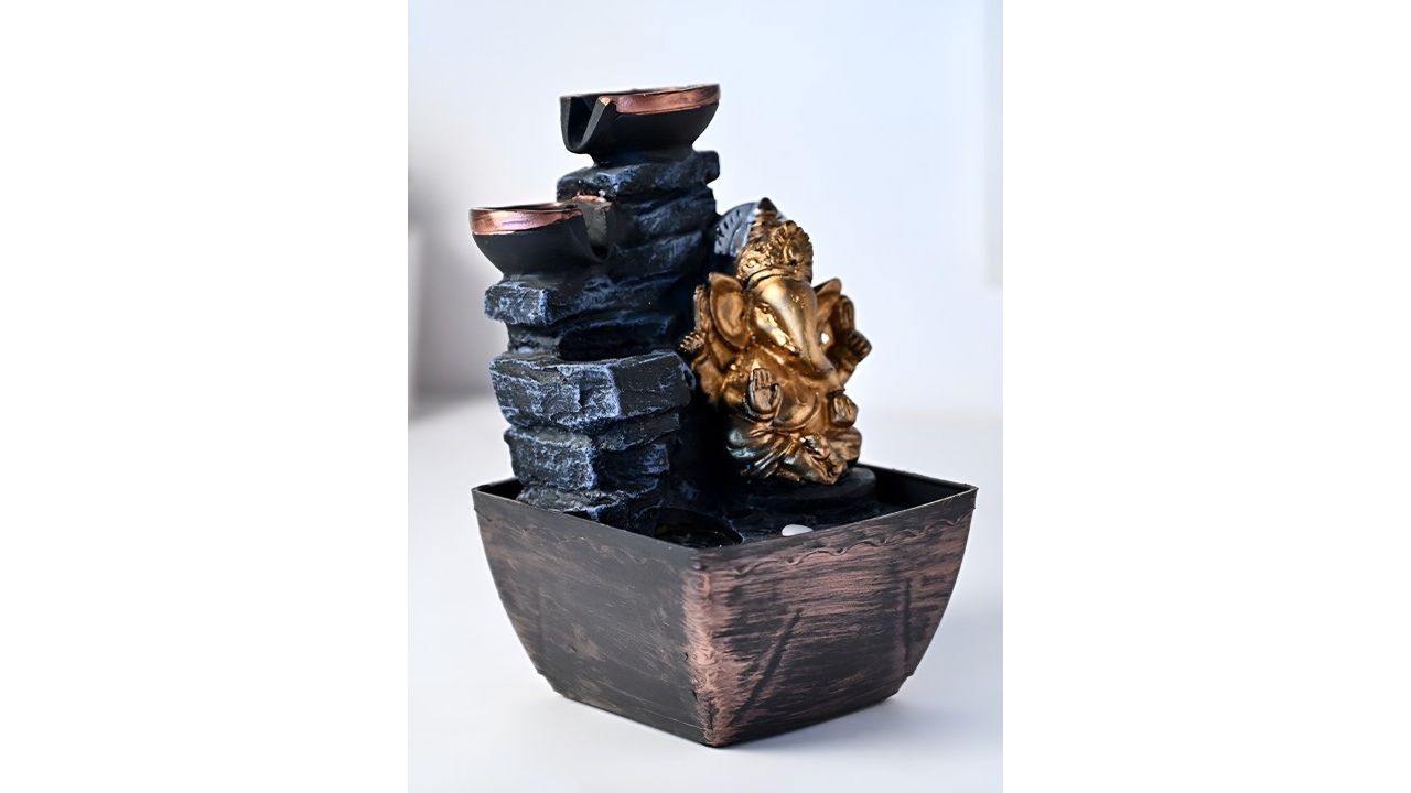 Floweraura Black & Blue Ganesha Water Fountain with LED Light
