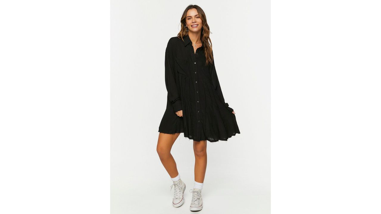 Forever 21 Shirt Collar Pleated Shirt Dress