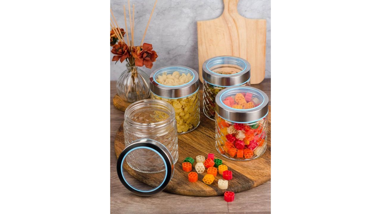 GOODHOMES Set of 4 Food Storage Glass Jars
