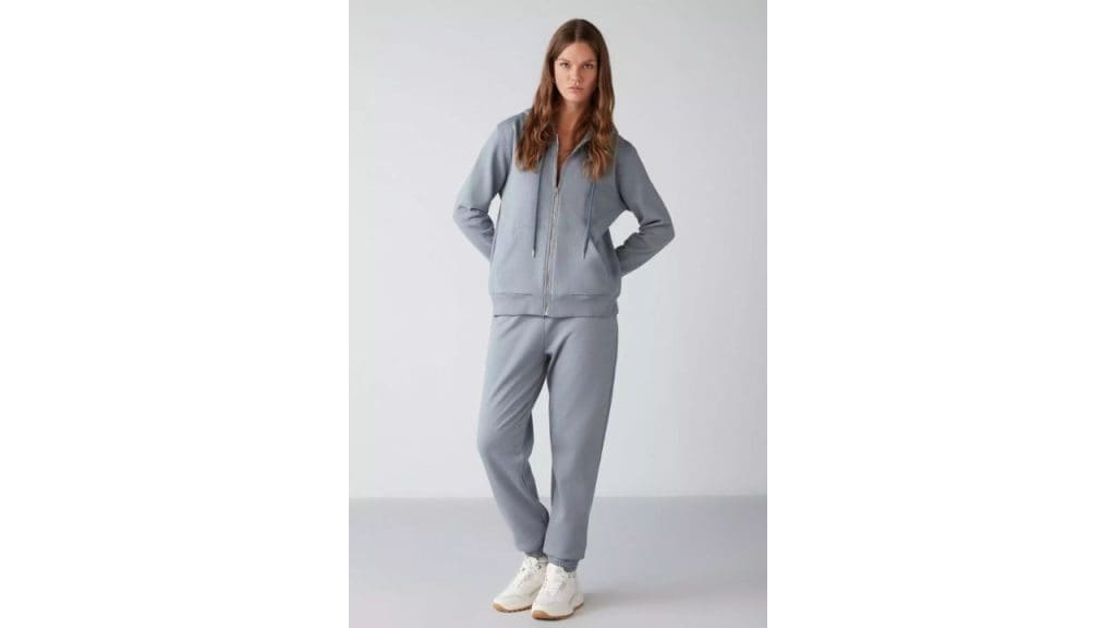 GRIMELANGE Maritza Regular Fit Blue Fleece Sweatpants With Elastic Waist And Cuff