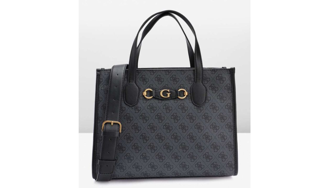 GUESS Brand Logo Printed Structured Handheld Bag (Classic Black)